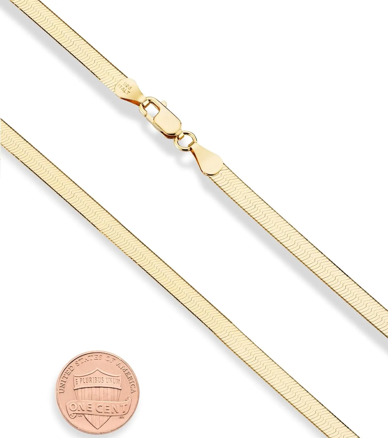 Miabella Italian Solid 925 Sterling Silver, 18Kt Gold Plated 4.5mm Flexible Flat Herringbone Chain Necklace Women, Made in Italy
