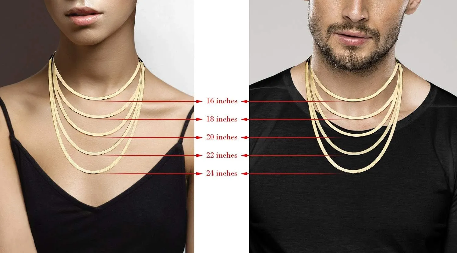 Miabella Italian Solid 925 Sterling Silver, 18Kt Gold Plated 4.5mm Flexible Flat Herringbone Chain Necklace Women, Made in Italy