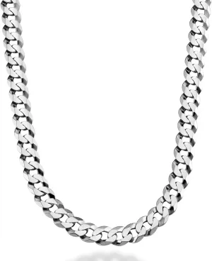 Miabella Italian Solid 925 Sterling Silver 9mm Diamond-Cut Cuban Link Curb Chain Necklace For Men, Made in Italy