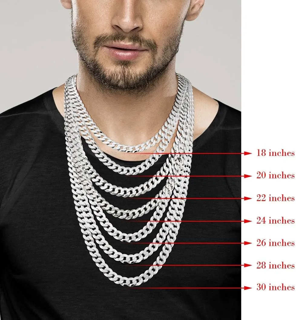 Miabella Italian Solid 925 Sterling Silver 9mm Diamond-Cut Cuban Link Curb Chain Necklace For Men, Made in Italy