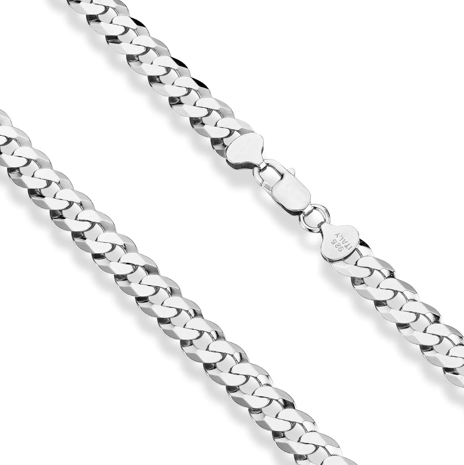 Miabella Italian Solid 925 Sterling Silver 9mm Diamond-Cut Cuban Link Curb Chain Necklace For Men, Made in Italy