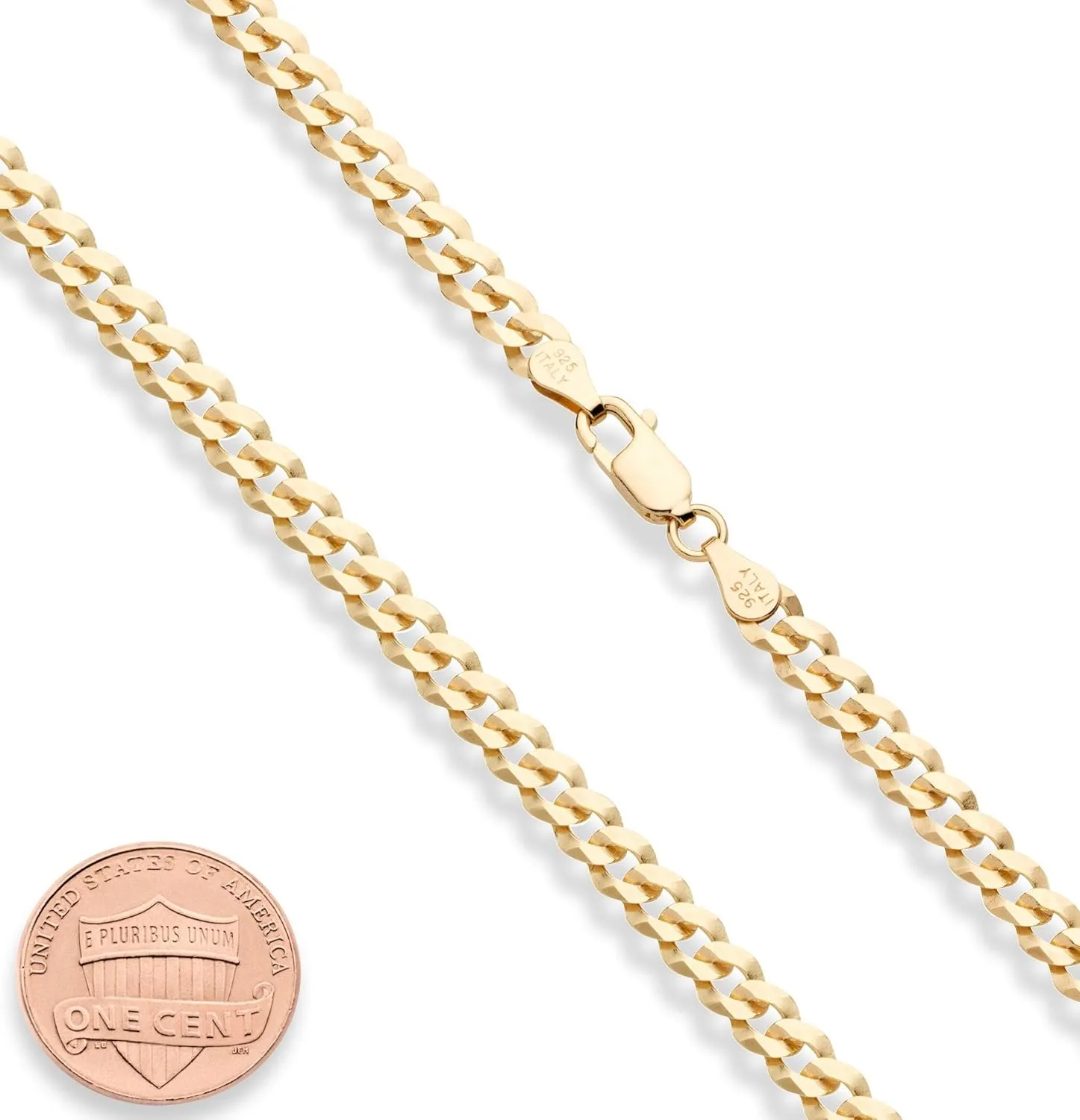 Miabella Solid 18K Gold Over 925 Sterling Silver Italian 5mm Diamond-Cut Cuban Link Curb Chain Necklace for Women Men, Made in Italy