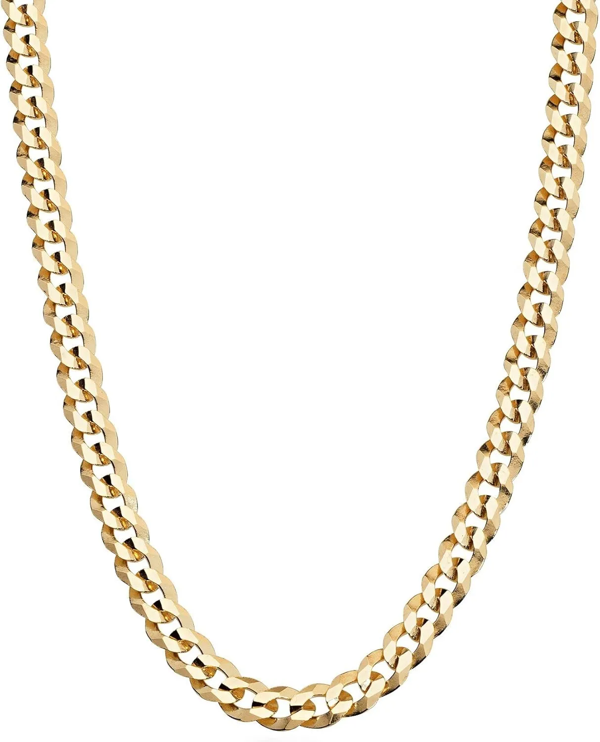 Miabella Solid 18K Gold Over 925 Sterling Silver Italian 5mm Diamond-Cut Cuban Link Curb Chain Necklace for Women Men, Made in Italy