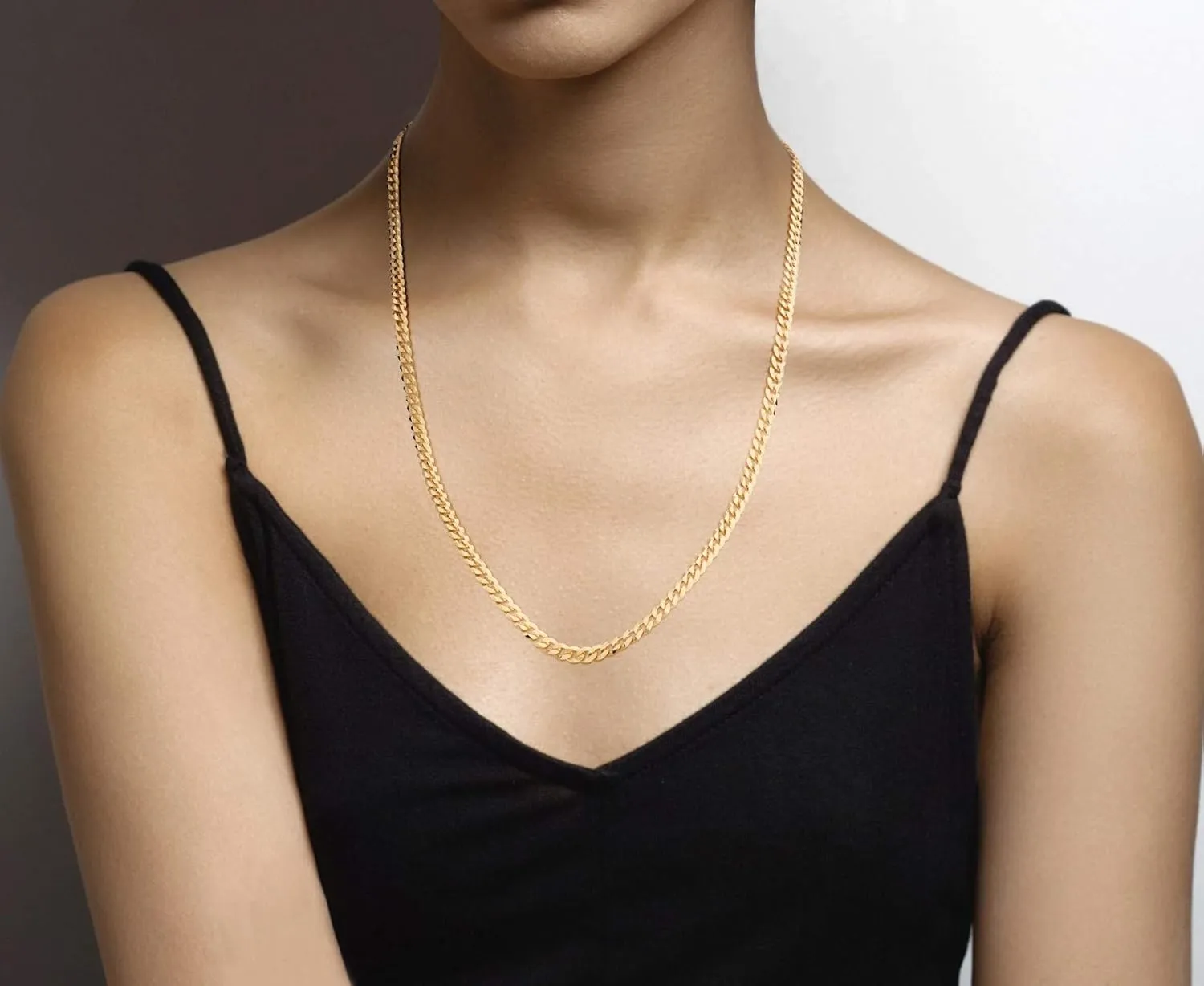 Miabella Solid 18K Gold Over 925 Sterling Silver Italian 5mm Diamond-Cut Cuban Link Curb Chain Necklace for Women Men, Made in Italy