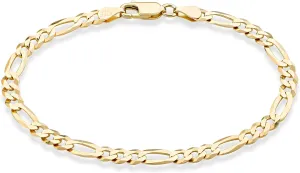 Miabella Solid 18K Gold Over Sterling Silver Italian 5mm Diamond-Cut Figaro Chain Bracelet for Women Men, 925 Made in Italy