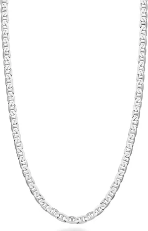 Miabella Solid 925 Sterling Silver Italian 3mm Diamond-Cut Flat Mariner Link Chain Necklace for Women Men, Made in Italy