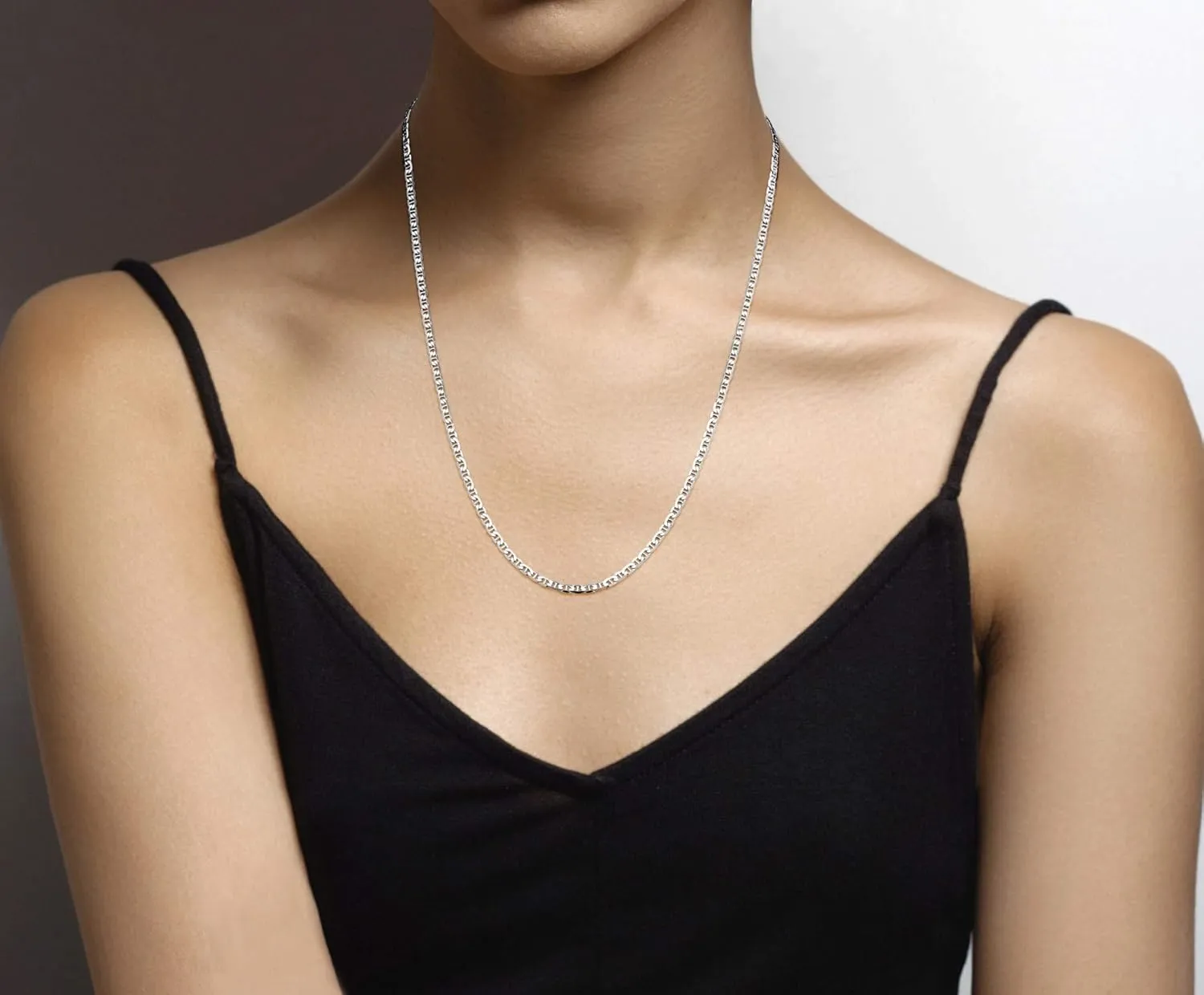 Miabella Solid 925 Sterling Silver Italian 3mm Diamond-Cut Flat Mariner Link Chain Necklace for Women Men, Made in Italy