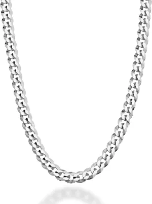 Miabella Solid 925 Sterling Silver Italian 5mm Diamond Cut Cuban Link Curb Chain Necklace for Women Men, Made in Italy