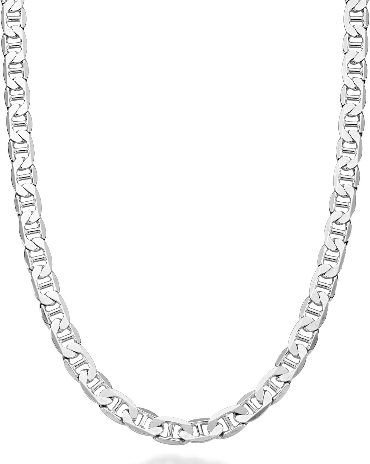 Miabella Solid 925 Sterling Silver Italian 6mm Diamond-Cut Flat Mariner Link Chain Necklace for Men Women, Made in Italy