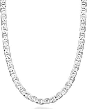 Miabella Solid 925 Sterling Silver Italian 6mm Diamond-Cut Flat Mariner Link Chain Necklace for Men Women, Made in Italy