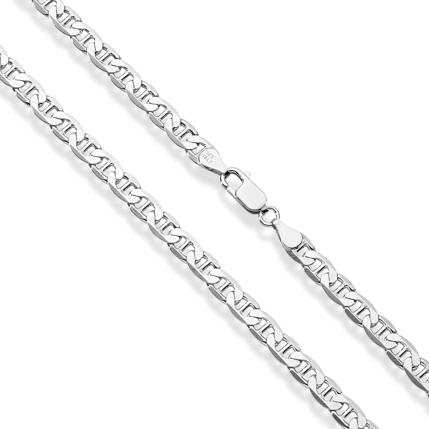 Miabella Solid 925 Sterling Silver Italian 6mm Diamond-Cut Flat Mariner Link Chain Necklace for Men Women, Made in Italy
