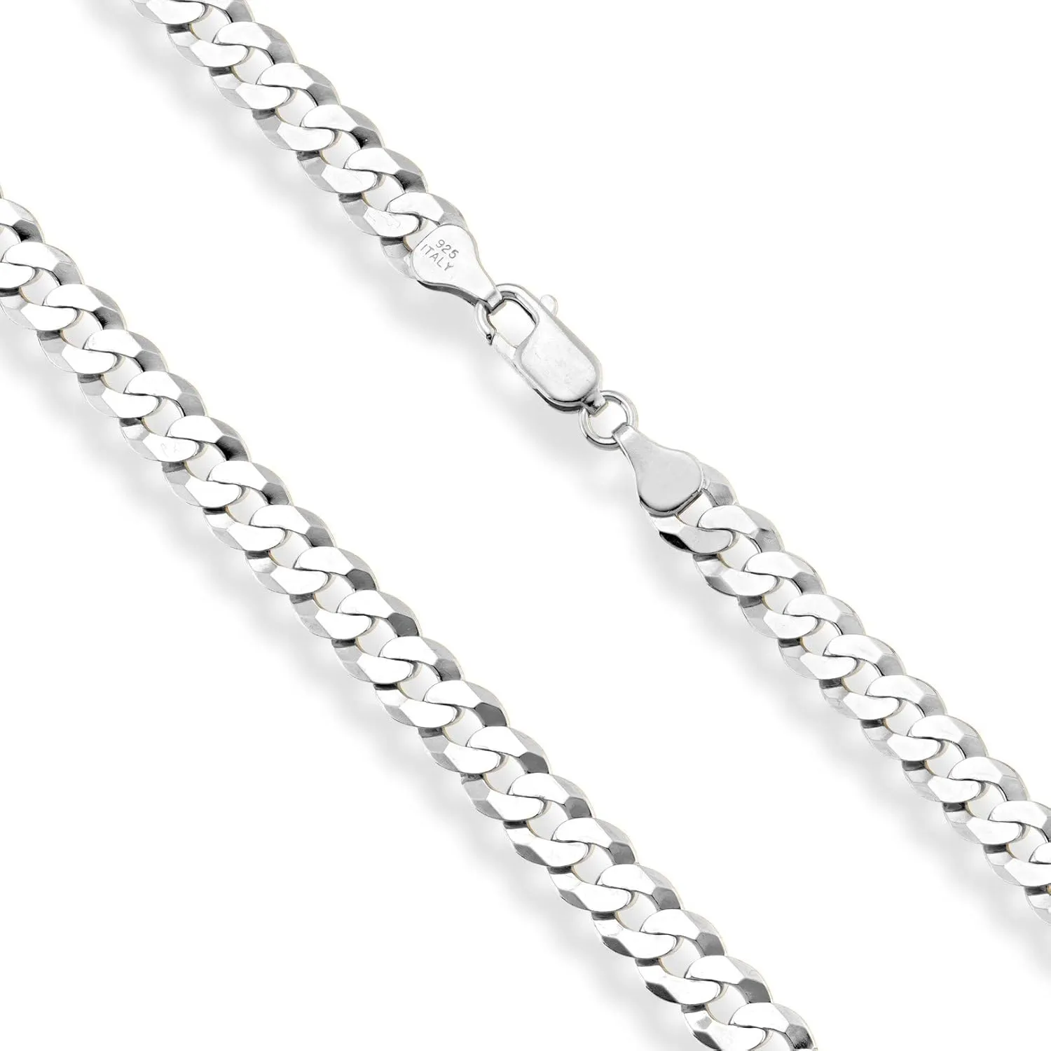 Miabella Solid 925 Sterling Silver Italian 7mm Diamond Cut Cuban Link Curb Chain Necklace for Men Women