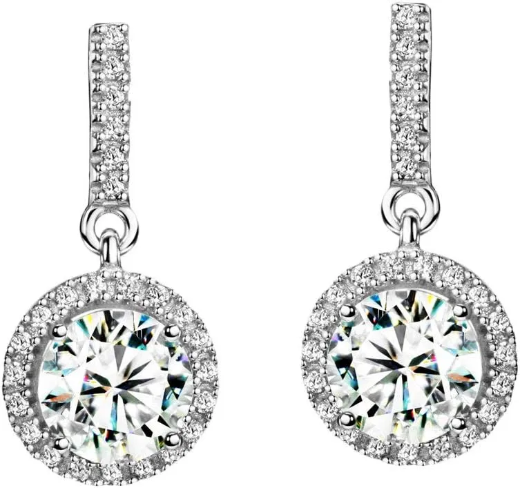 Michooyel S925 Brilliant Round Halo Bridal-style Drop Earrings Cathedral Cubic Zirconia Dangle Earrings Sterling Silver For Women