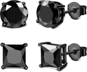 Milacolato Cubic Zirconia Stud Earrings for Women Men | 18K White Gold Plated Sterling Silver Stud Earrings | Brilliant Cut Simulated Diamond Stud Earrings for Sensitive Ears | 2Pairs