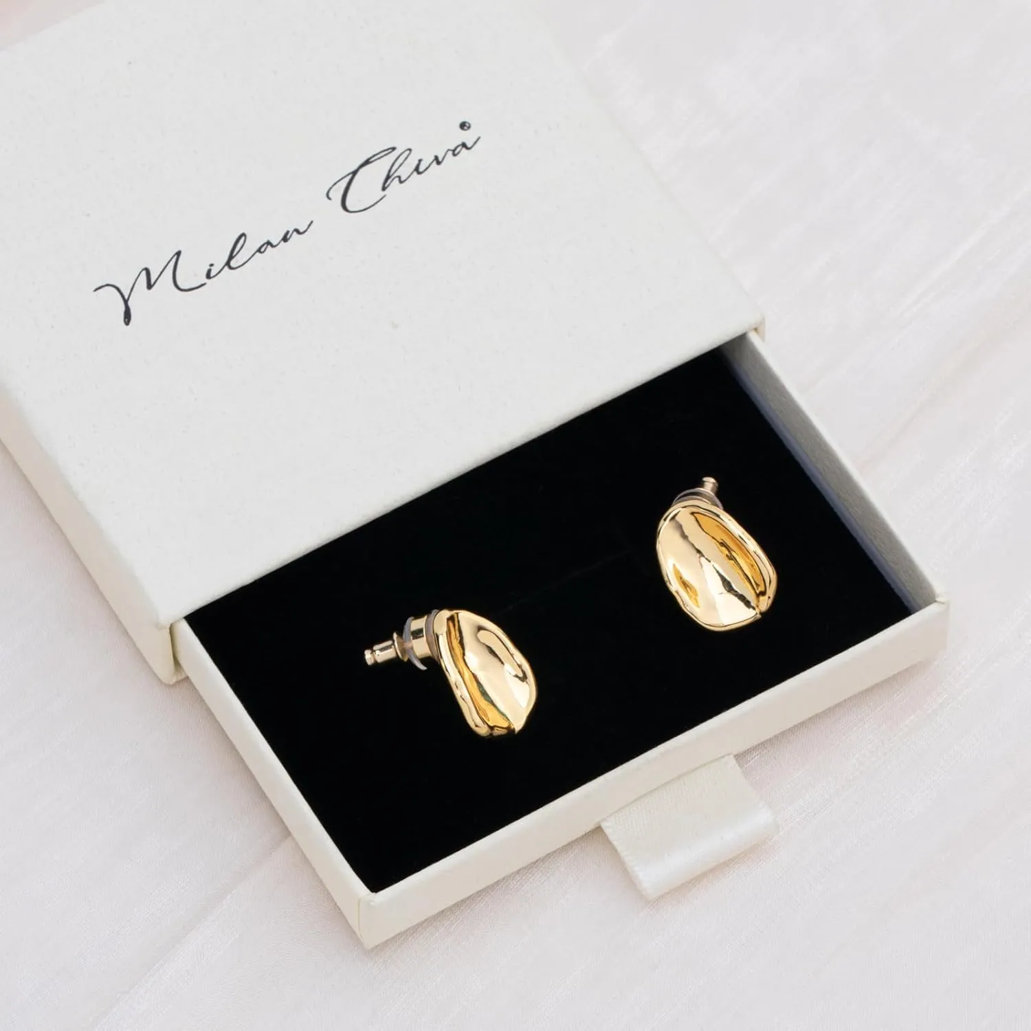 Milan Chiva 14K Gold Statement Stud Earrings for Women Trendy Gold Plated Dainty Geometric Dangle Jewelry