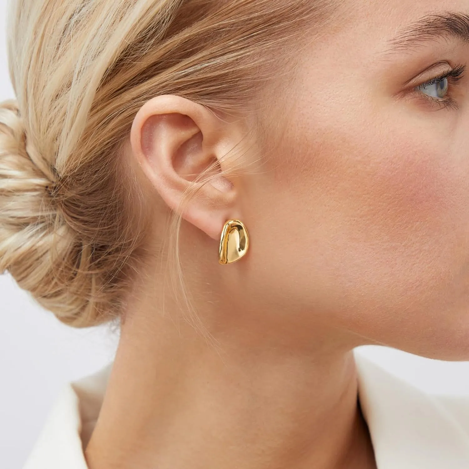 Milan Chiva 14K Gold Statement Stud Earrings for Women Trendy Gold Plated Dainty Geometric Dangle Jewelry