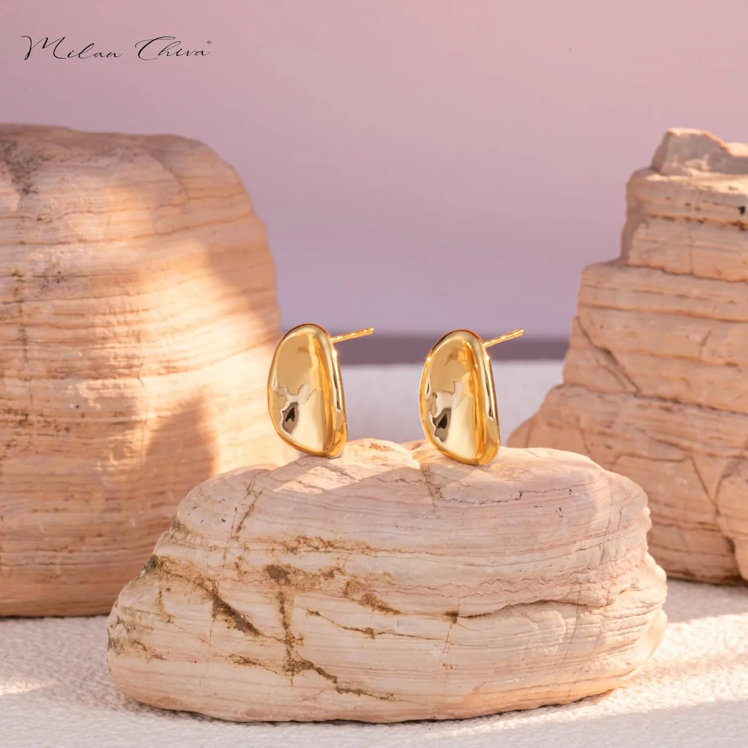 Milan Chiva 14K Gold Statement Stud Earrings for Women Trendy Gold Plated Dainty Geometric Dangle Jewelry