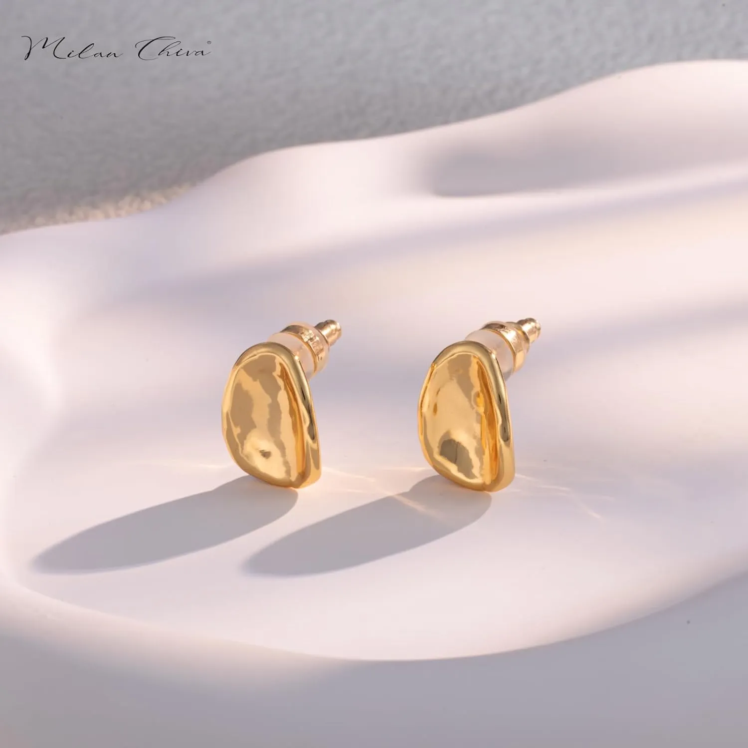 Milan Chiva 14K Gold Statement Stud Earrings for Women Trendy Gold Plated Dainty Geometric Dangle Jewelry
