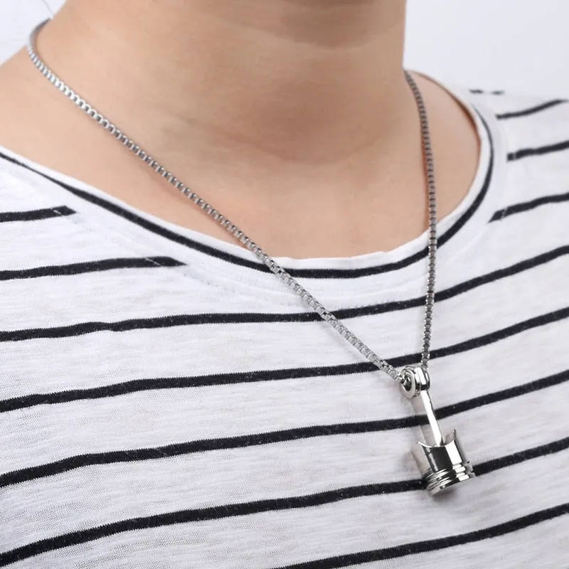 Mini Engine Piston Pendant Stainless Steel Necklace Biker Motorcycle Enthusiast Torque Necklaces Men Punk Rocking Jewelry SN63