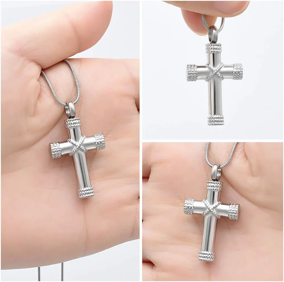 Minicremation Rope Winding Cross Cremation Ashes Urn Pendant Necklace Memorial Keepsake Jewelry Lords Prayer Cross Ashes Necklaces