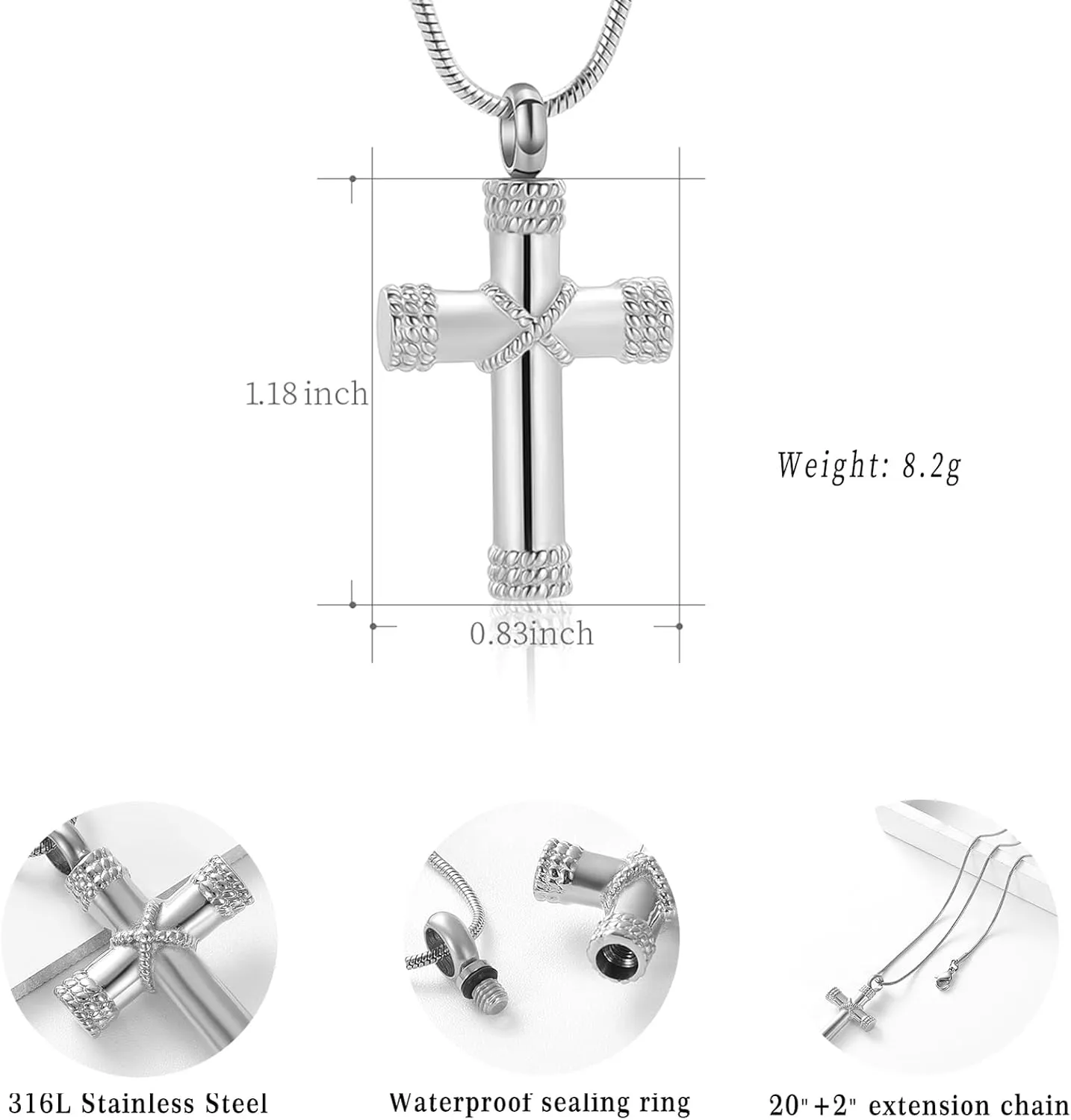 Minicremation Rope Winding Cross Cremation Ashes Urn Pendant Necklace Memorial Keepsake Jewelry Lords Prayer Cross Ashes Necklaces