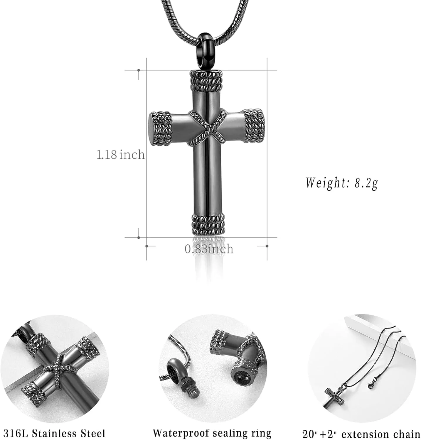 Minicremation Rope Winding Cross Cremation Ashes Urn Pendant Necklace Memorial Keepsake Jewelry Lords Prayer Cross Ashes Necklaces
