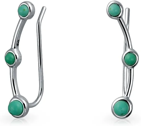 Minimalist Geometric Curved Bar Arrow Triangles Gemstone Ear Pin Warp Climbers Stud Earrings For Women Teens Ear Crawlers .925 Sterling Silver