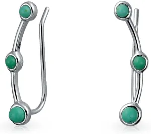 Minimalist Geometric Curved Bar Arrow Triangles Gemstone Ear Pin Warp Climbers Stud Earrings For Women Teens Ear Crawlers .925 Sterling Silver