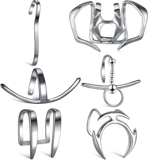 Misdary 6 Pieces Cyber Lip Cuff Halloween Punk Future Design Liquid Silver Lip Ring Non Piercing Hoop Y2k Punk Irregular Jewelry Unique for Women Halloween Party Club Fashionable Festival