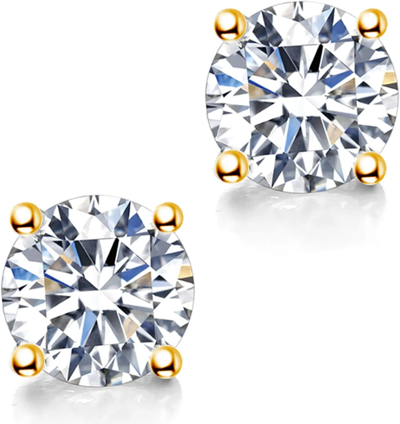 Moissanite Earrings, 2ct 6.5mm D Color Round Brilliant Cut Lab Created Moissanite Earrings 18K Yellow Gold Plated Sterling Silver Push Back for Women Girls Men
