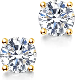 Moissanite Earrings, 2ct 6.5mm D Color Round Brilliant Cut Lab Created Moissanite Earrings 18K Yellow Gold Plated Sterling Silver Push Back for Women Girls Men