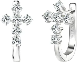 Moissanite earrings Cross Hoop Earrings 925 Silver 2.5mm Moissanite Earrings for Women Men Certified Faith Charm Jewelry Wedding Party Gift-NG61