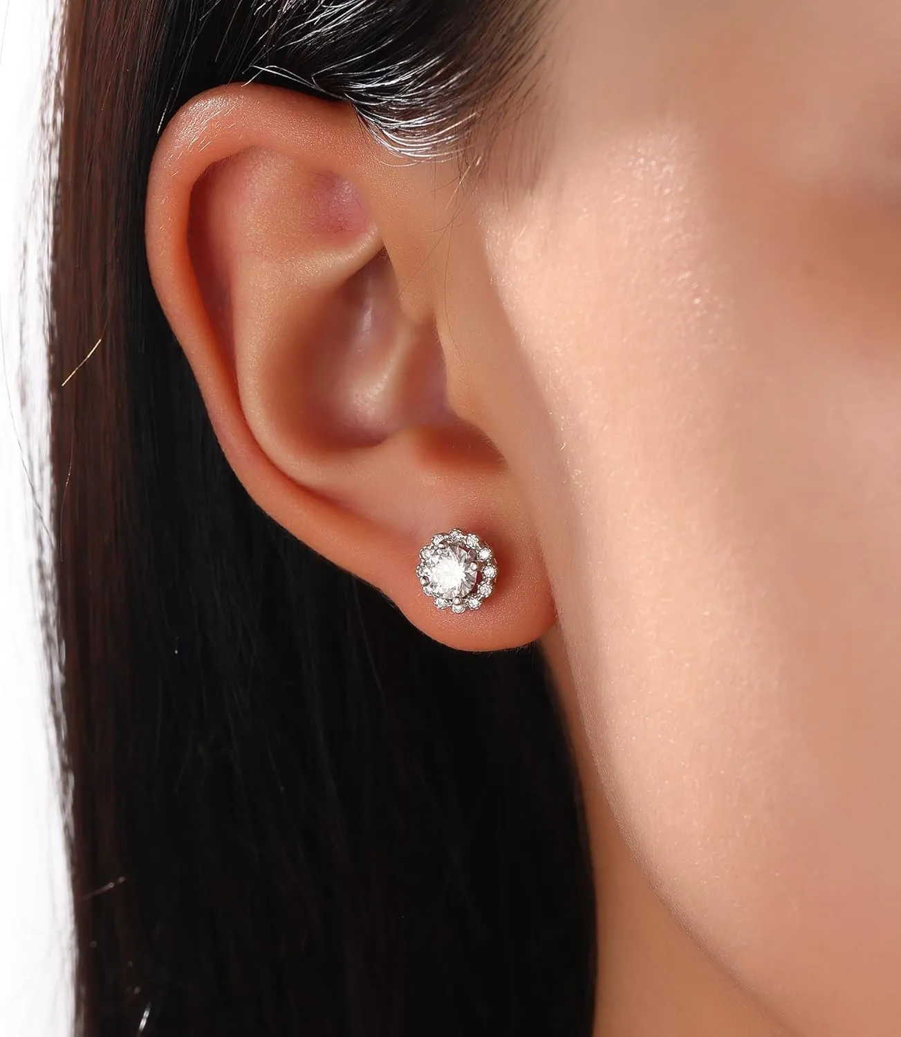 Moissanite Earrings for Women, 925 Sterling Silver Hypoallergenic Earrings Round Brilliant Cut Moissanite Earring for women, 1ct 2ct D Color VVS1 Round Lab Created Diamond Earrings with Certificate of Authenticity