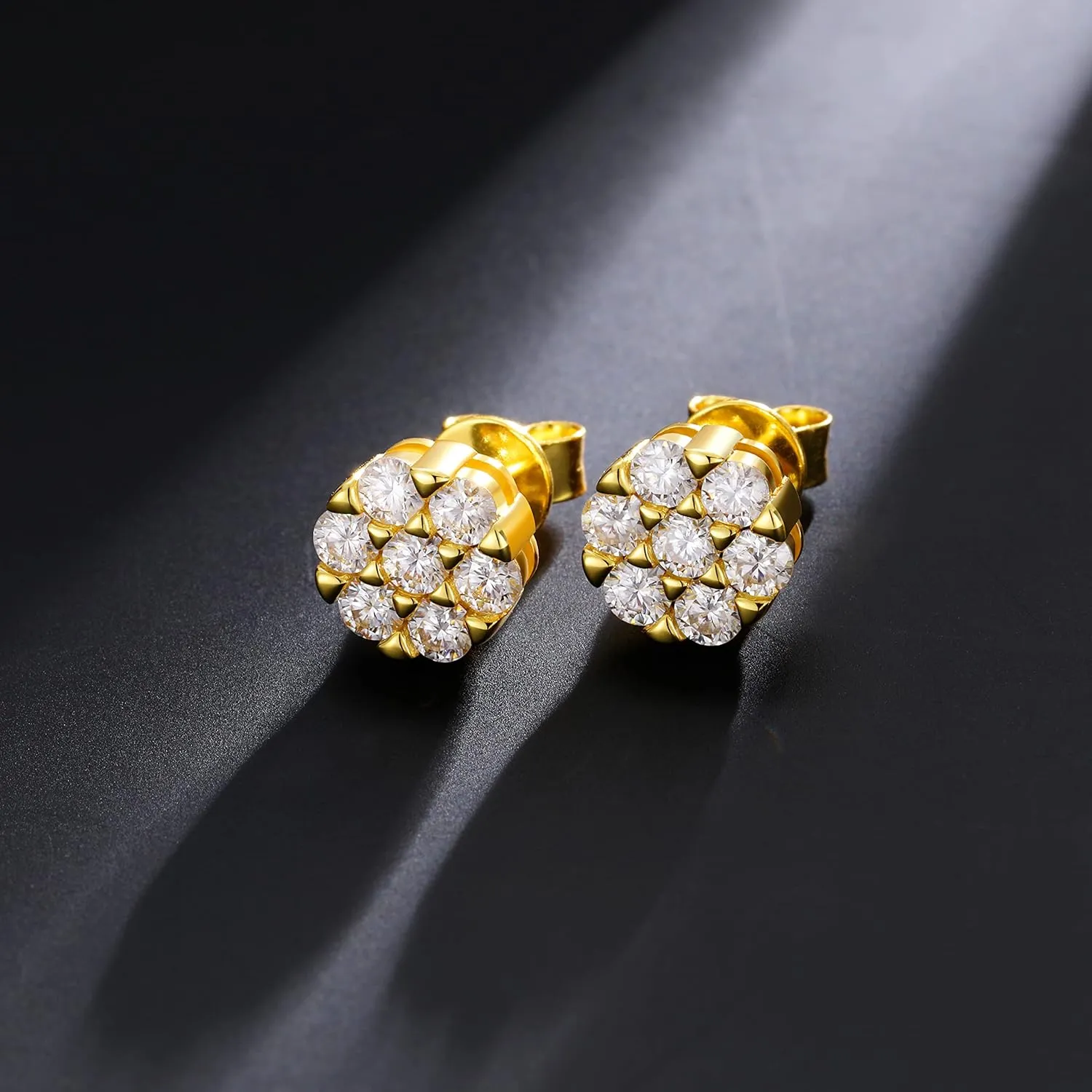Moissanite Earrings Men Women 9mm Round Big Diamond Stud Earrings Flower Cluster Earrings 18K White Gold Plated Sterling Silver Earrings Screw Backs Brilliant Cut Moissanite Diamond Hypoallergenic Gift for Men Women