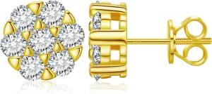 Moissanite Earrings Men Women 9mm Round Big Diamond Stud Earrings Flower Cluster Earrings 18K White Gold Plated Sterling Silver Earrings Screw Backs Brilliant Cut Moissanite Diamond Hypoallergenic Gift for Men Women