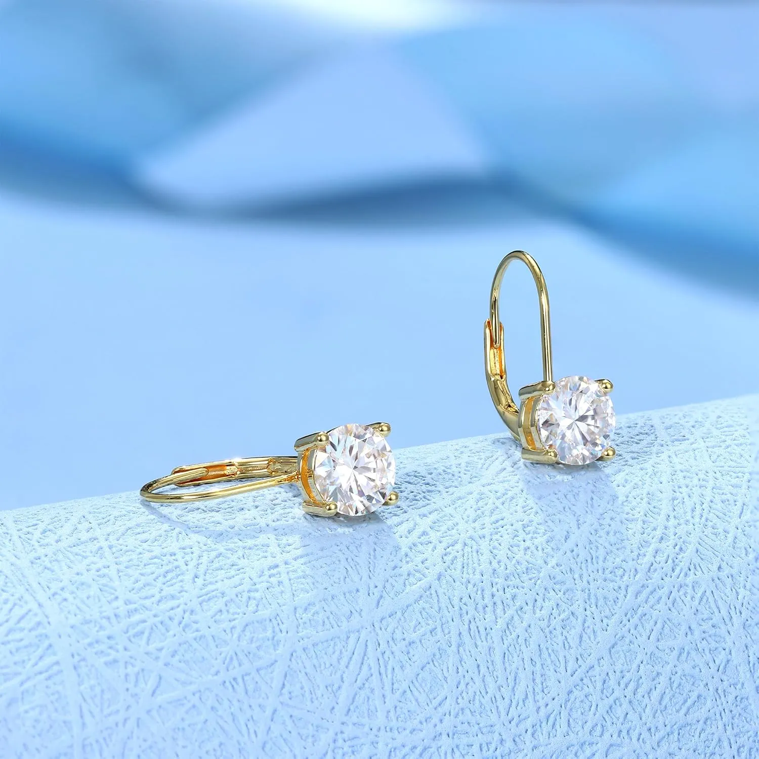 Moissanite Earrings,1.0ct-2.0ct D Color Brilliant Round Cut Lab Created Diamond Earrings 18K White Gold Plated Sterling Silver Dangle Earrings Moissanite Leverback Drop Earrings