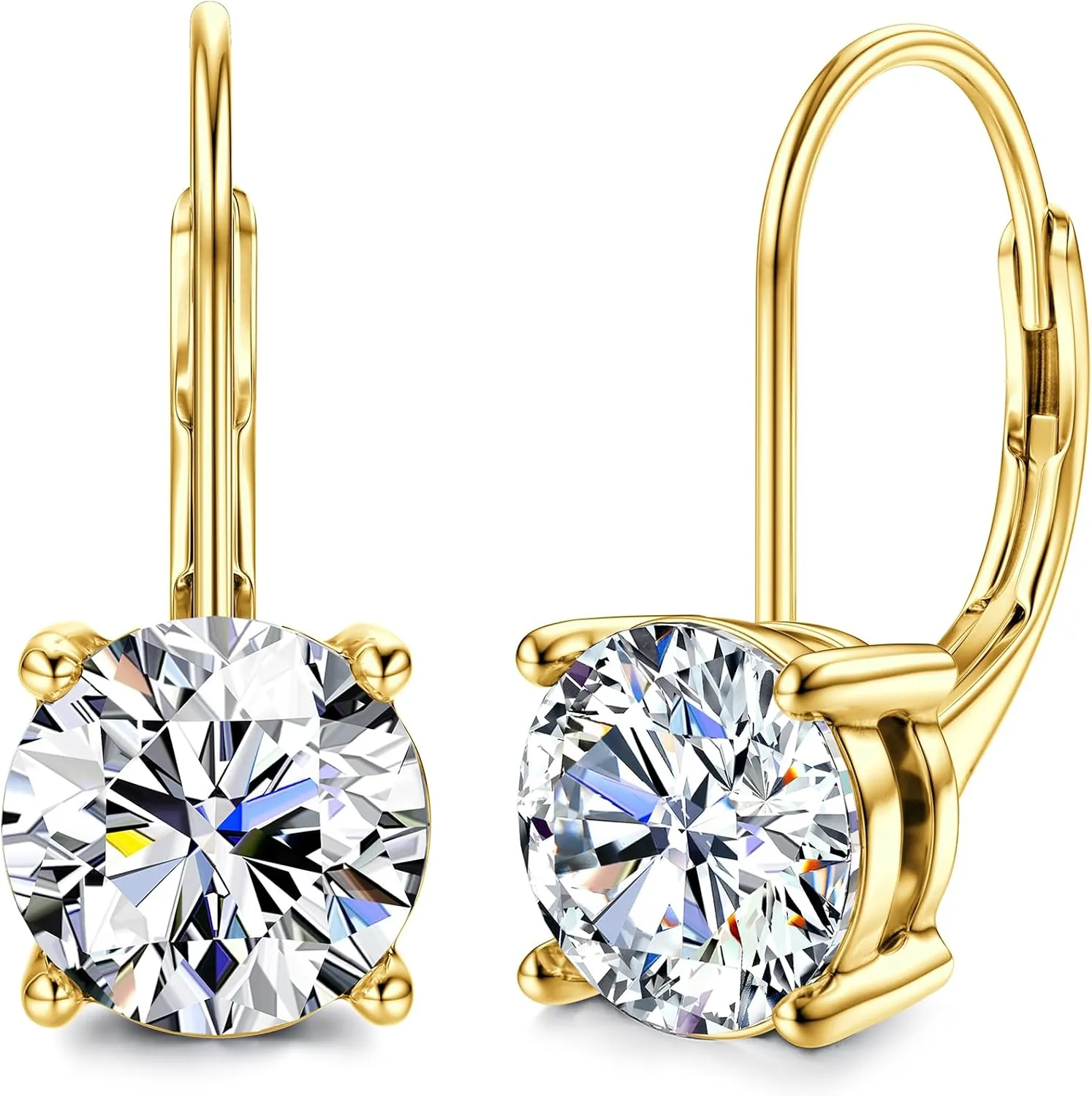 Moissanite Earrings,1.0ct-2.0ct D Color Brilliant Round Cut Lab Created Diamond Earrings 18K White Gold Plated Sterling Silver Dangle Earrings Moissanite Leverback Drop Earrings
