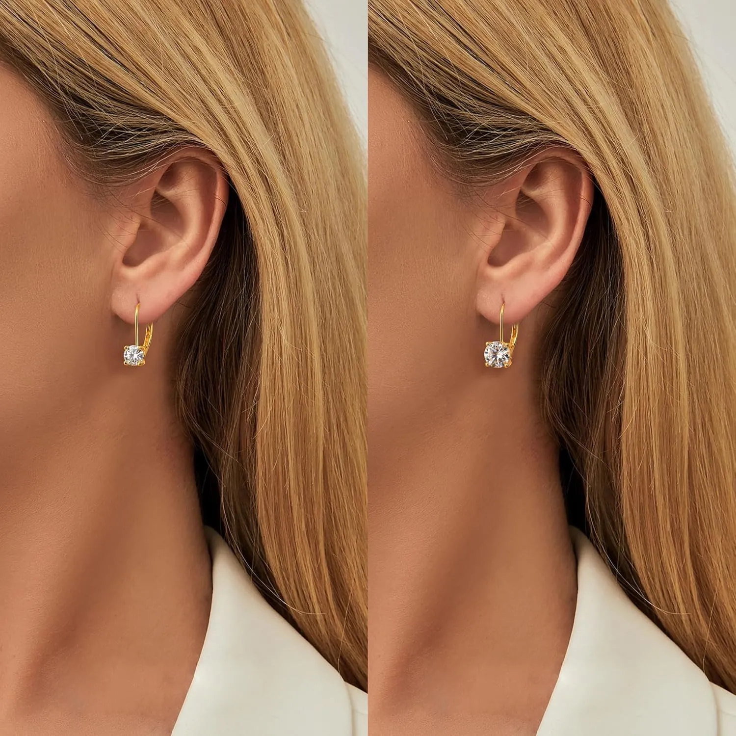 Moissanite Earrings,1.0ct-2.0ct D Color Brilliant Round Cut Lab Created Diamond Earrings 18K White Gold Plated Sterling Silver Dangle Earrings Moissanite Leverback Drop Earrings