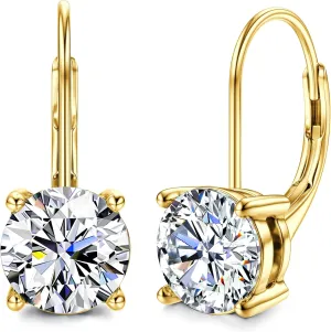 Moissanite Earrings,1.0ct-2.0ct D Color Brilliant Round Cut Lab Created Diamond Earrings 18K White Gold Plated Sterling Silver Dangle Earrings Moissanite Leverback Drop Earrings