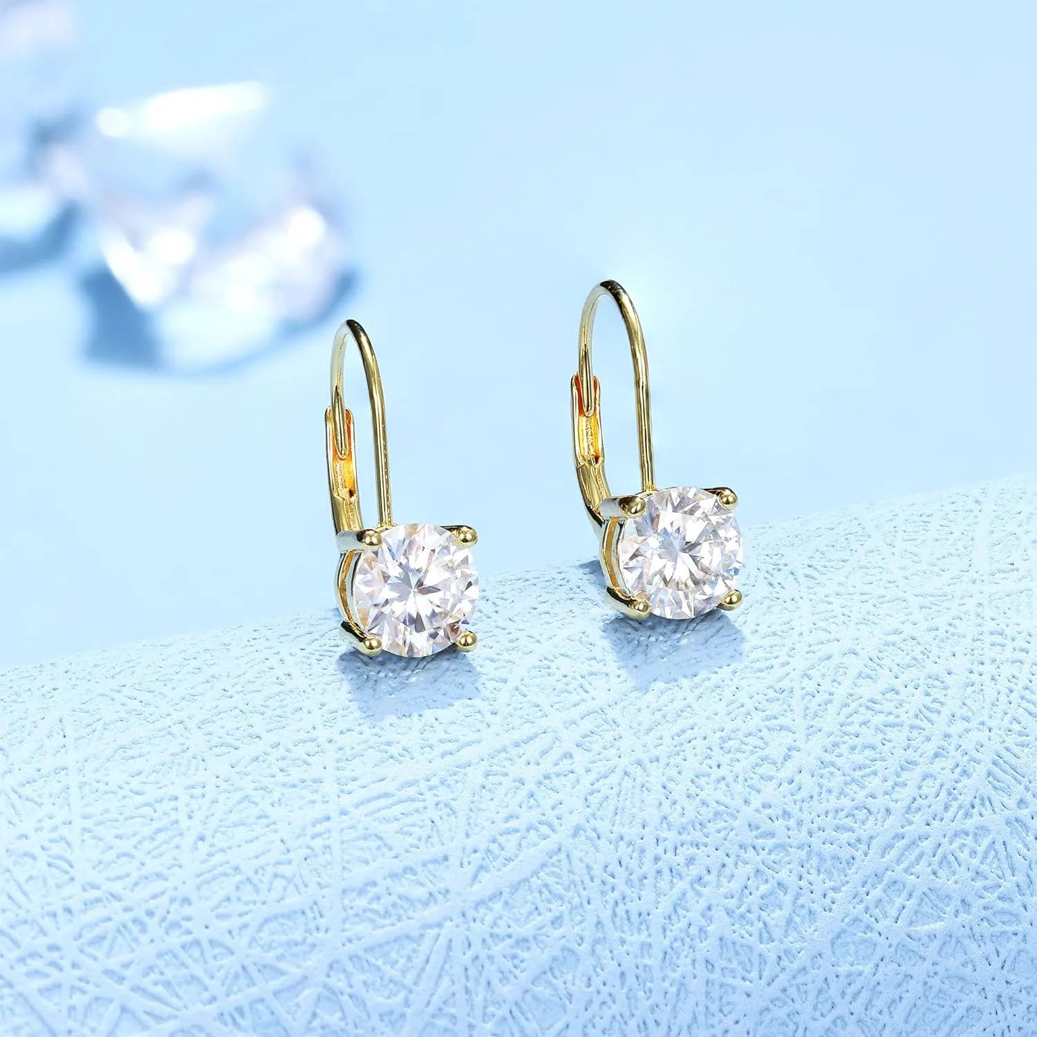 Moissanite Earrings,1.0ct-2.0ct D Color Brilliant Round Cut Lab Created Diamond Earrings 18K White Gold Plated Sterling Silver Dangle Earrings Moissanite Leverback Drop Earrings