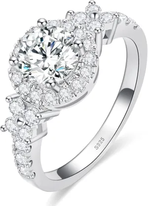 Moissanite Engagement Rings for Women, D Color VVS1 Lab Created Simulated Diamond Moissanite Rings for Women S925 Sterling Silver with 18K White Gold Plated Wedding Rings