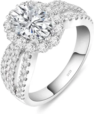 Moissanite Engagement Rings for Women, D Color VVS1 Lab Created Simulated Diamond Moissanite Rings for Women S925 Sterling Silver with 18K White Gold Plated Wedding Rings