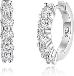 Moissanite Hoop Earrings, 3mm 925 Sterling Silver Huggie Earrings, Hypoallergenic, Birthday Gifts