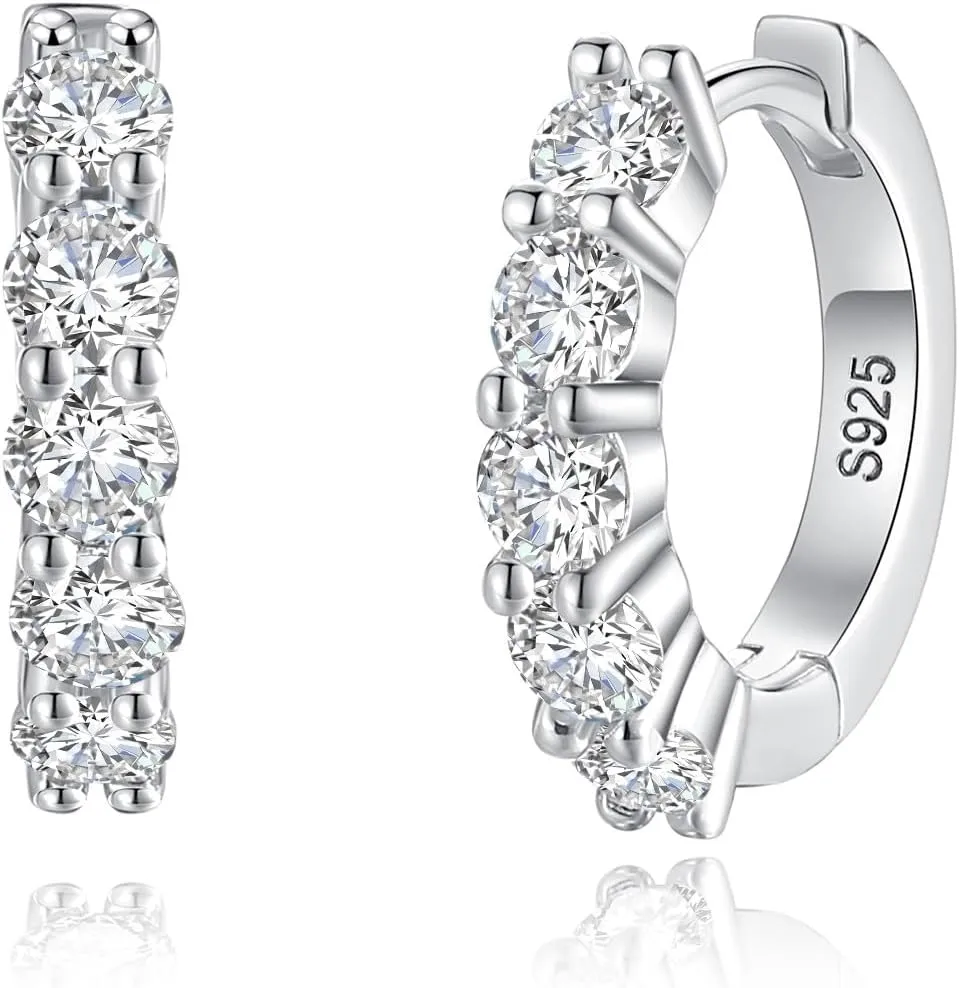 Moissanite Hoop Earrings, 3mm 925 Sterling Silver Huggie Earrings, Hypoallergenic, Birthday Gifts