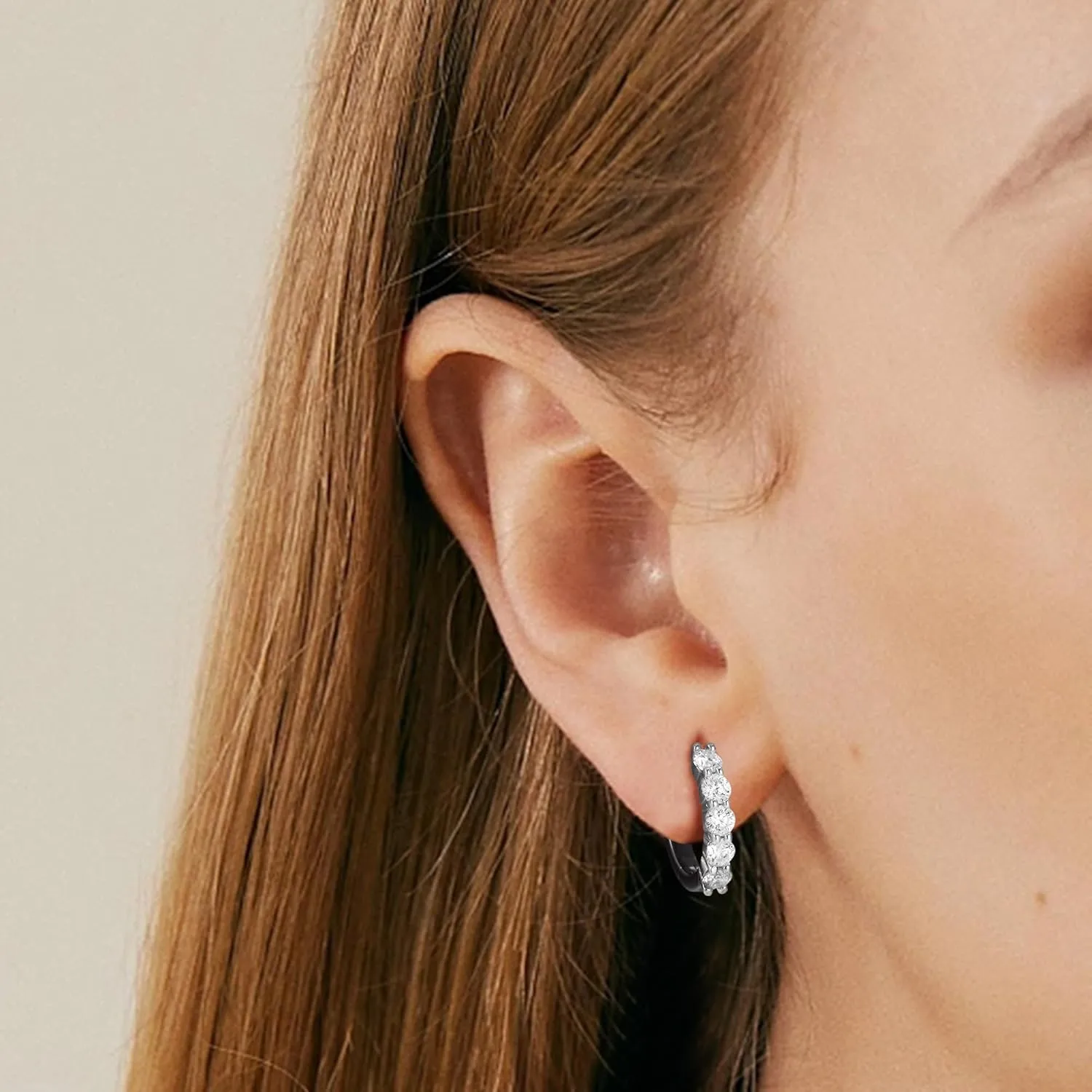 Moissanite Huggie Hoop Earrings - 0.06ct D Color VVS1 Lab Created Diamond Earrings in 18K White Gold Plated Sterling Silver - Dainty Small Women's & Men's Huggie Hoops