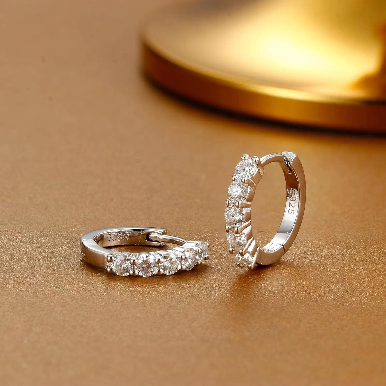 Moissanite Huggie Hoop Earrings - 0.06ct D Color VVS1 Lab Created Diamond Earrings in 18K White Gold Plated Sterling Silver - Dainty Small Women's & Men's Huggie Hoops