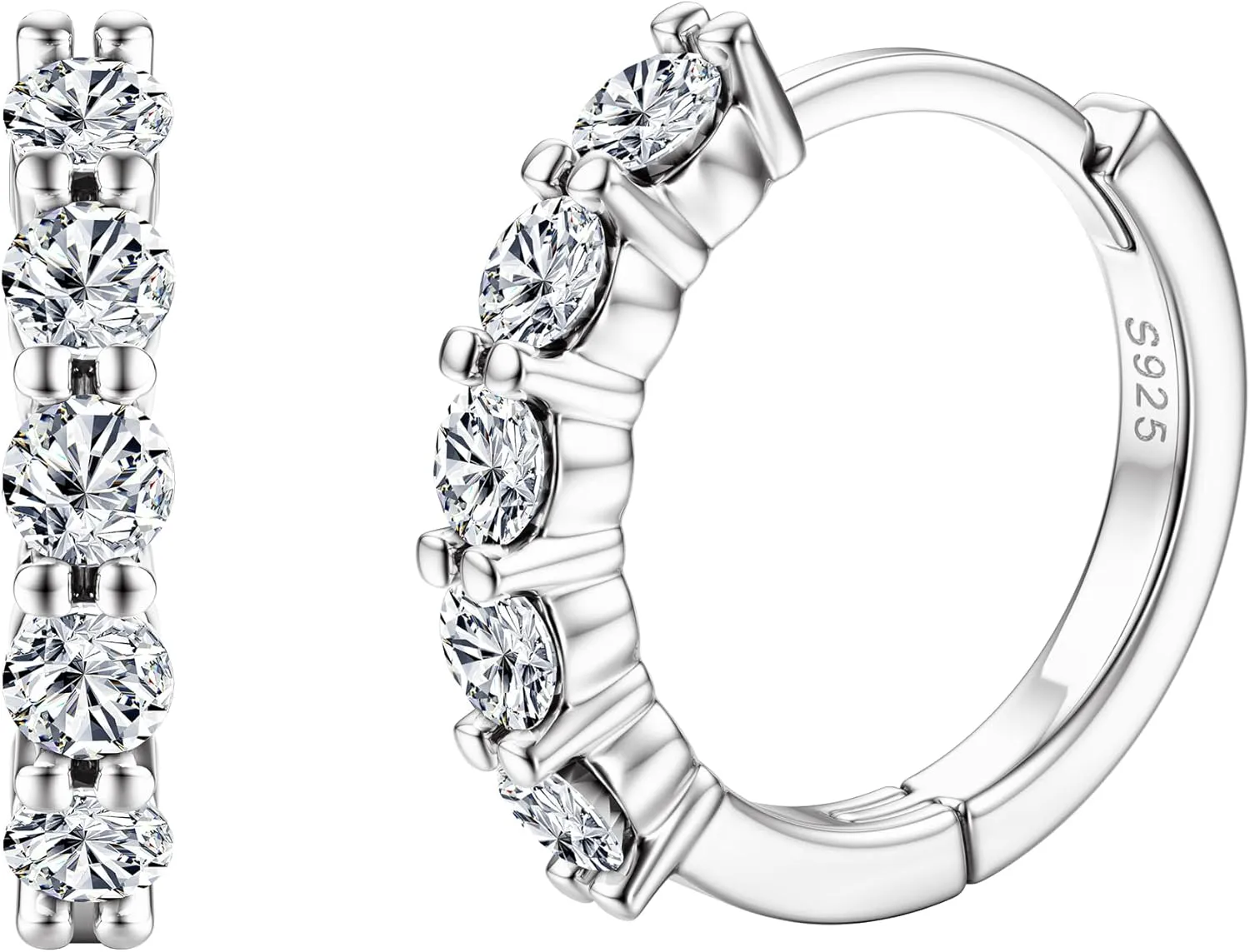 Moissanite Huggie Hoop Earrings - 0.06ct D Color VVS1 Lab Created Diamond Earrings in 18K White Gold Plated Sterling Silver - Dainty Small Women's & Men's Huggie Hoops