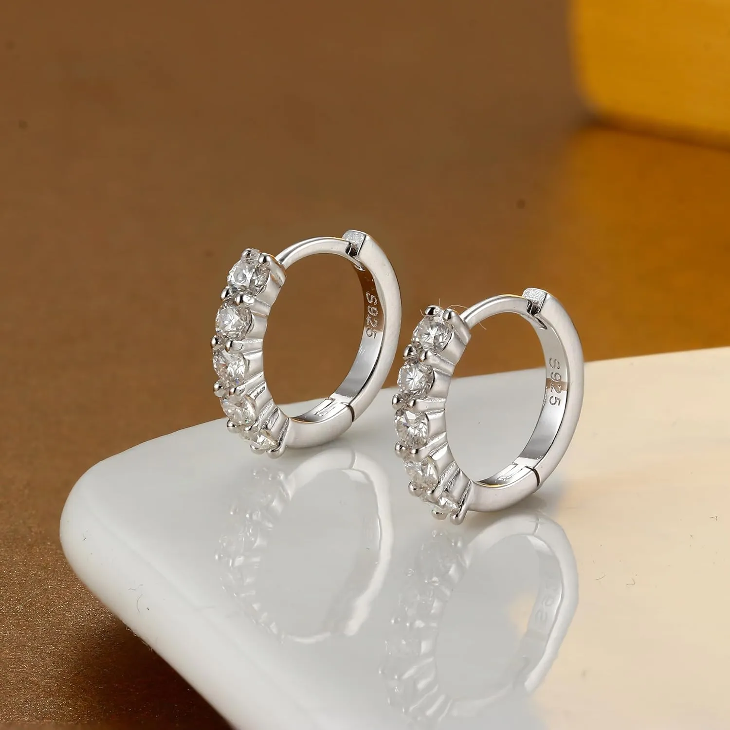 Moissanite Huggie Hoop Earrings - 0.06ct D Color VVS1 Lab Created Diamond Earrings in 18K White Gold Plated Sterling Silver - Dainty Small Women's & Men's Huggie Hoops