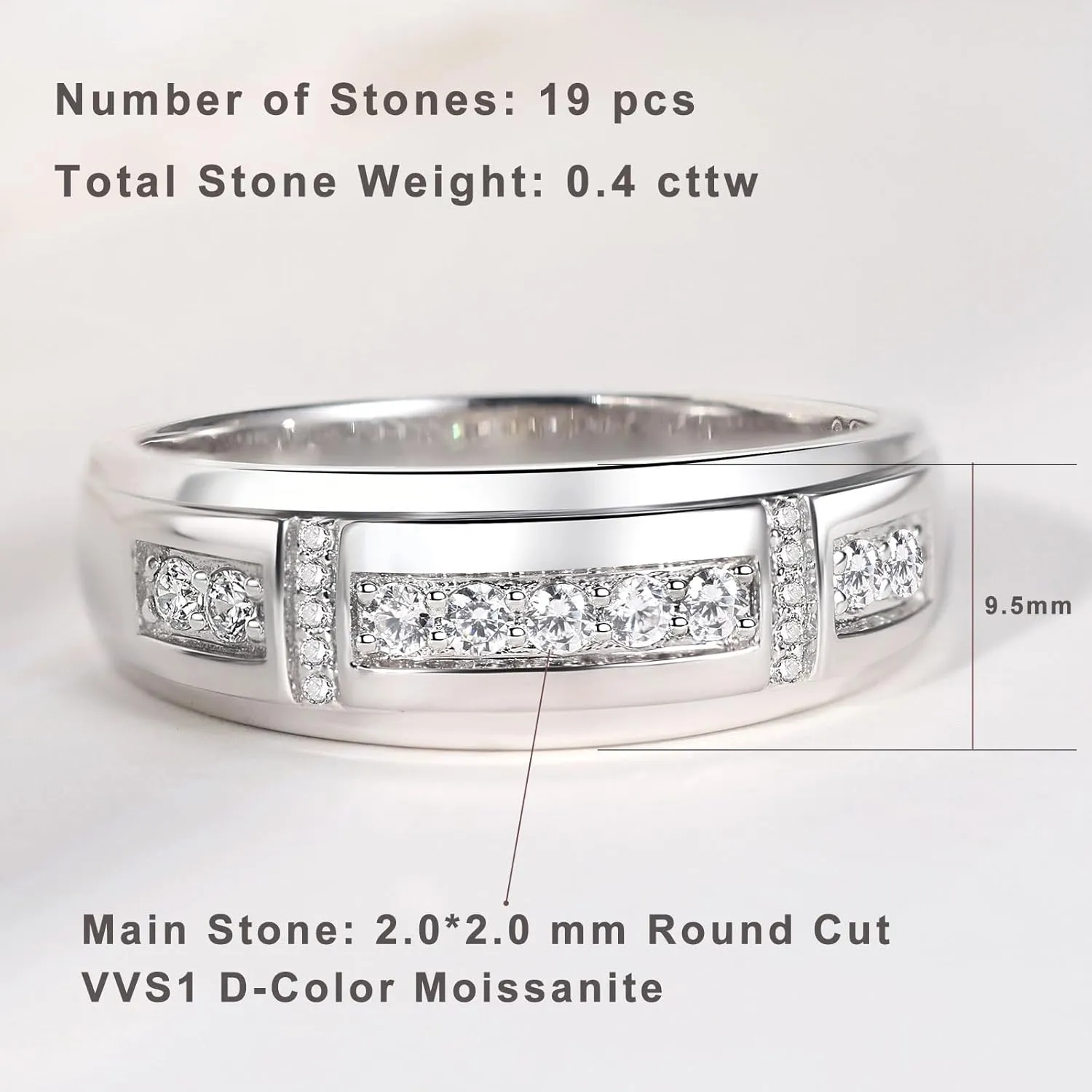 Moissanite Mens Wedding Band D Color VVS1 925 Sterling Silver Ring Promise Rings For Him Round Cut Engagement Eternity Size 7-13