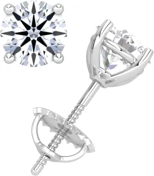 Moissanite Stud Earrings, 0.5ct-3ct D color VVS1 Clarity Round Brilliant Cut Moissanite 14K White Gold Plated 925 Sterling Silver Simulated Diamond Earrings